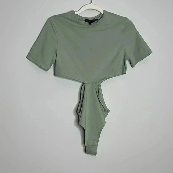Petite Sage Green Cotton Cut Out Bodysuit - Picture 6 of 12